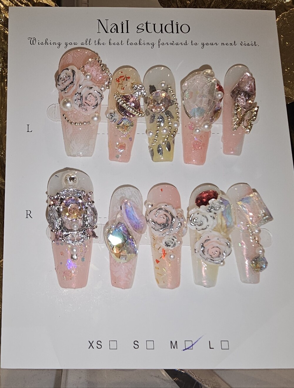 Nail Studio Pink Floral Crystal Press-On Nails